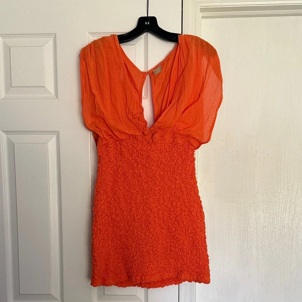 Free People Vibrant Orange Mini Dress Never Worn - Picture 1 of 4